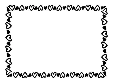 Heart line frame rectangle doodle art, heart border outline adorable, frame.. Stock Illustration