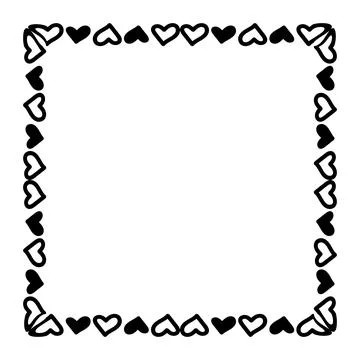 Heart line frame square doodle art, heart border outline adorable, framewor.. Illustration