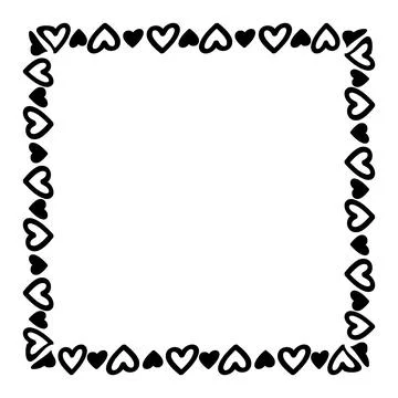 Heart line frame square doodle art, heart border outline adorable, framewor.. Illustrazione stock