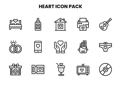 Heart Line Set Icons Pack Stock Illustration