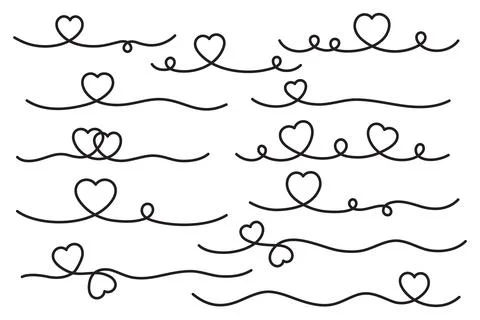 Heart lines bundle, hand drawn for valentine's day design. Heart text divider. Stock Illustration