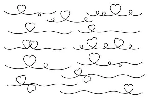 Heart lines bundle, hand drawn doodle for valentine's day. Heart text divider. Illustrazione stock