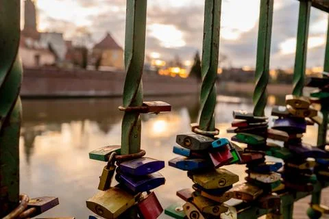 Heart Lock On Bridge Stock Photos