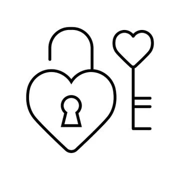 Heart lock with key vector icon. Love and Valentine Day concept Stock Illustration