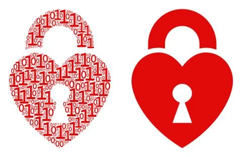 Heart Lock Mosaic of Binary Digits Stock Illustration