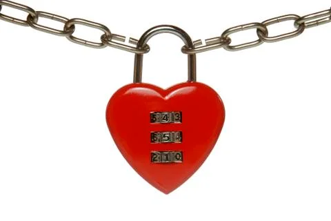 Heart lock with numeric code, symbolic image for finding a partner, knowing t Stock Photos