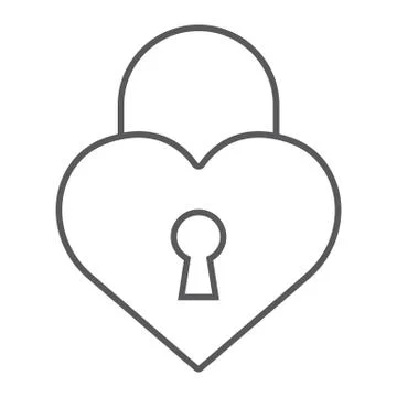 Heart lock thin line icon, love and padlock, love lock sign, vector graphics, a Stock-Illustration