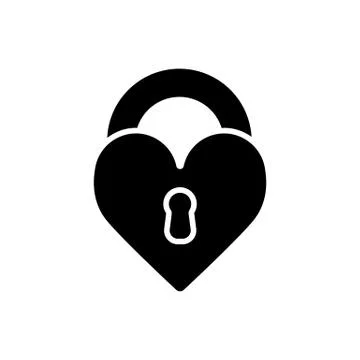 Heart lock vector icon. Black and white love illustration. Solid linear icon of Stock Illustration