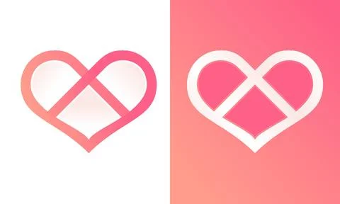 Heart Logo Symbol With Interlocking Loop Shape On White And Pink Background Ilustração Stock