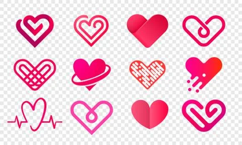 Heart logo vector icons set. Isolated modern heart symbol for cardiology phar Ilustração Stock
