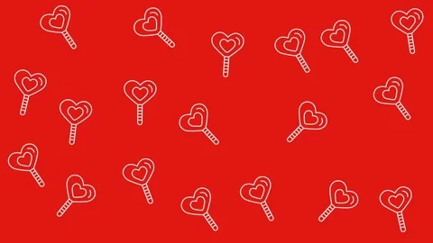 Heart Lollipop Outline Pattern on Red Background for Valentines Day Concept Stock Footage 344875420