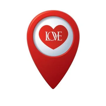 Heart with love on map pointer red Stock Illustration