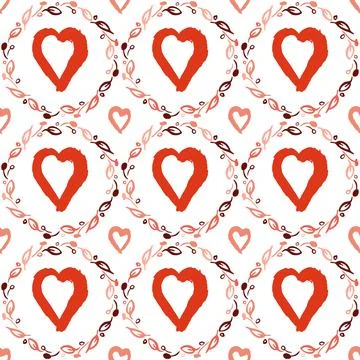 Heart in love seamless pattern. Hand drawn ink brush stroke, doodle design 스톡 일러스트