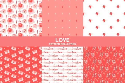 Heart love seamless pattern set Stock Illustration