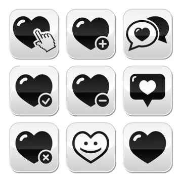 Heart, love vector buttons set Stock Illustration
