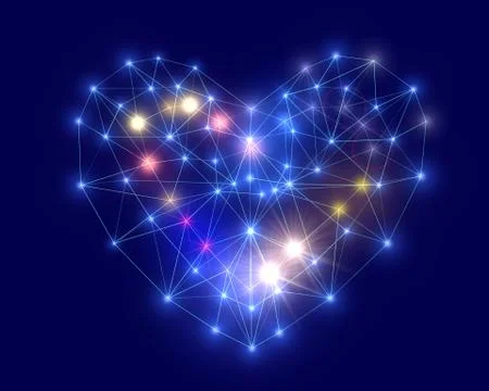 Heart in low poly style with corored light. Stock Illustration
