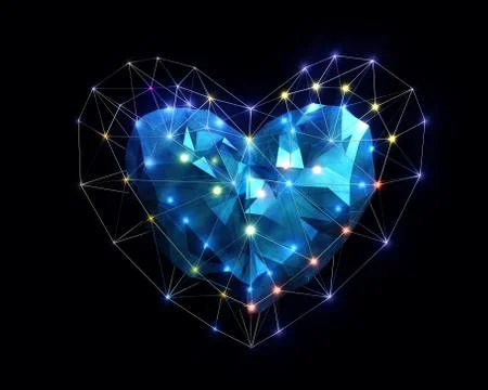 Heart in low poly style with corored light. Stock Illustration