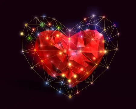 Heart in low poly style with corored light. Stock Illustration
