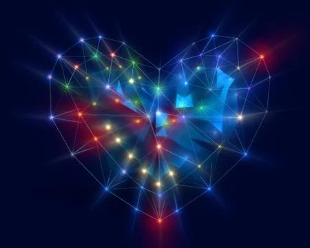 Heart in low poly style with corored light. Stock Illustration