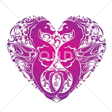 A heart is made of couple of seahorses Stock Illustration