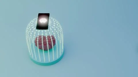 Heart made of cubes inside a dome of light strands with a smartphone above .. 스톡 사진
