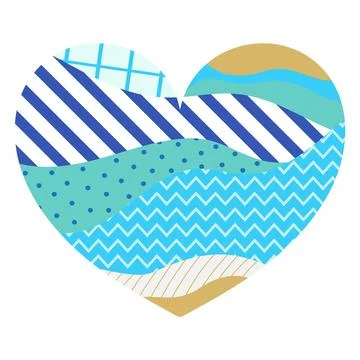 Heart made of different patterns. Heart made of patches with various ornament Stock Illustration