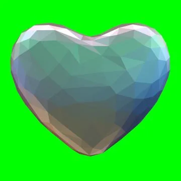 Heart made in low poly style isolated on green background. 3d Stock Illustration