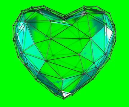 Heart made in low poly style green color isolated . 3d Stock Illustration