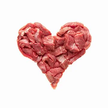 The heart is made from raw meat isolate. beef in the shape of a heart Stock Photos