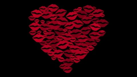 Heart Made of Red Lips on a Black Background Stock Footage 303243595
