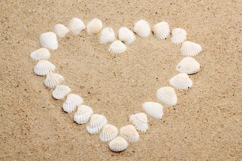 Heart made with shells. Heart shape on sand heart made with shells. Heart ... Stock-Fotos