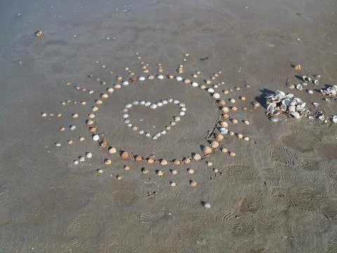 Heart made of shells on sand Stock Photos