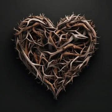 A heart made of tree branches isolated on black background. Stock Illustration