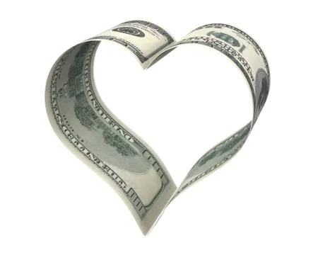 Heart made of two dollar papers Stock Illustration