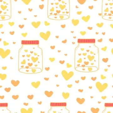 Heart in mason jars pattern background, Pattern with glass jar and heart insi Illustrazione stock