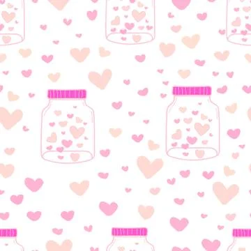 Heart in mason jars pattern background, Pattern with glass jar and heart insi Stock Illustration