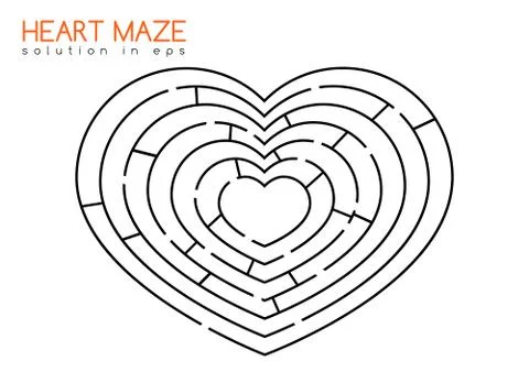 Heart maze with solution Stock Illustration
