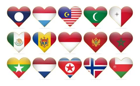 Heart National Flags Of The World Design Template Realistic Stock Illustration