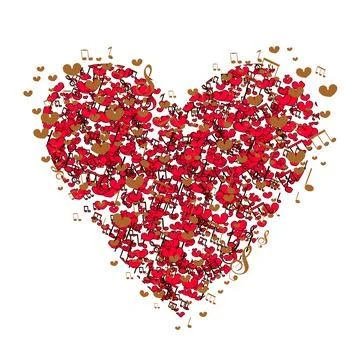 Heart with notes Love hand drawn illustration heart on white background. Vale Stock Illustration