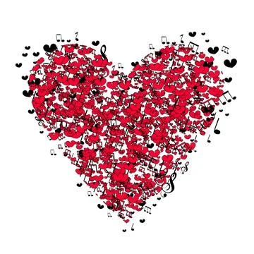 Heart with notes Love hand drawn illustration heart on white background. Vale Stock Illustration