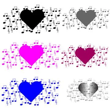 Heart with notes on white background Stock Illustration