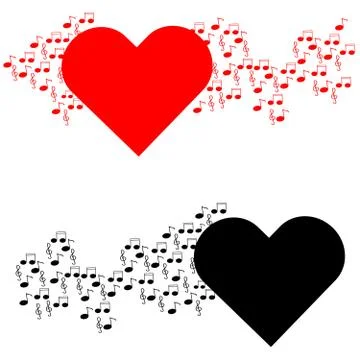 Heart with notes on white background Stock Illustration