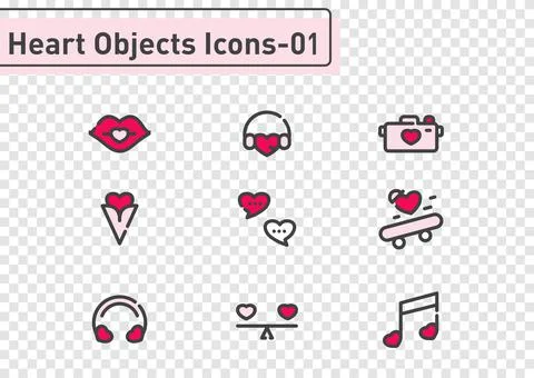 Heart objects filled line icon set isolated on transparency background ep01 Stock Illustration