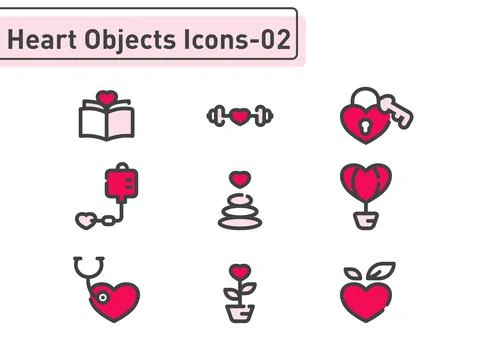 Heart objects filled line icon set isolated on white background ep02 イラスト素材