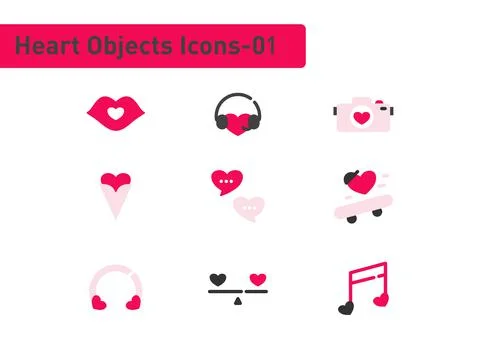 Heart objects flat icon set isolated on white background ep01 Stock Illustration