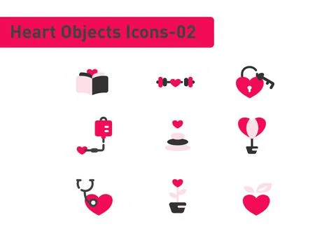 Heart objects flat icon set isolated on white background ep02 Stock Illustration