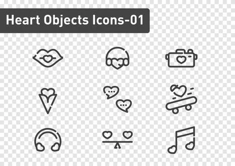 Heart objects outline icon set isolated on transparency background ep01 Stock Illustration