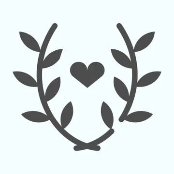 Heart in olive branches solid icon. Heart in sprout vector illustration isolated Stock Illustration
