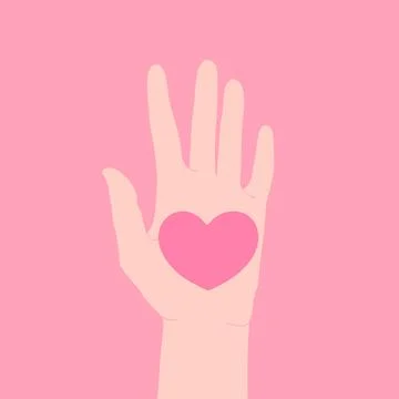 Heart on an open palm. Hand drawn hand is holding heart. Vector illustration Stock Illustration