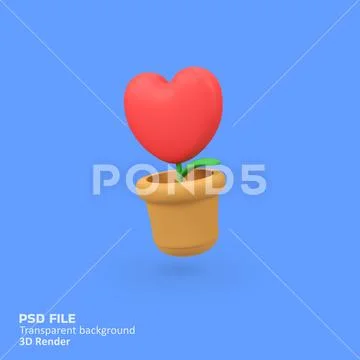Heart or love plant isolated 3d render icon illustration PSD Template